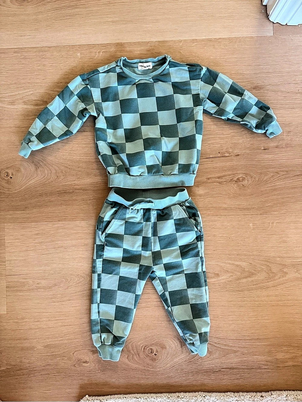 Miles the Label Dark Green Checkerboard Sweatshirt and Joggers Set Baby Set